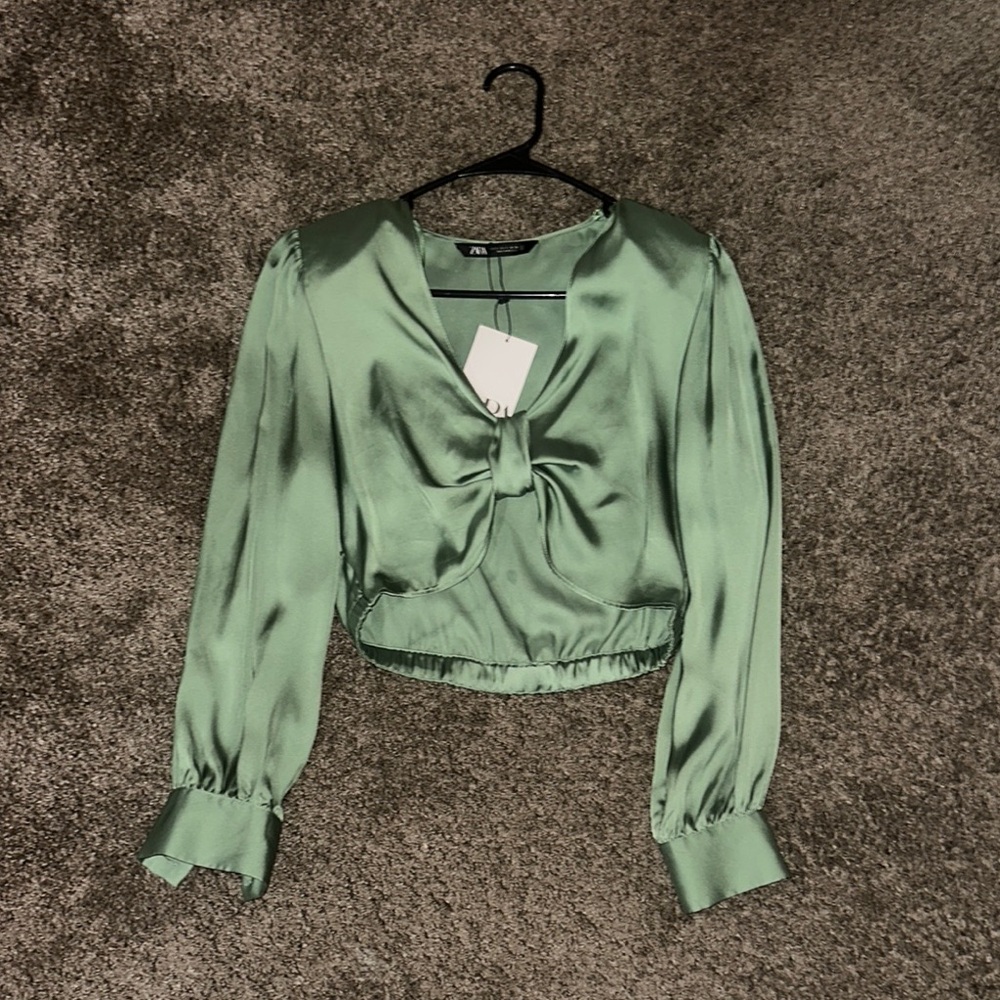 Zara Green Satin Women's Top